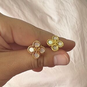 Tory Burch Elegant Gold and White Flower Earrings